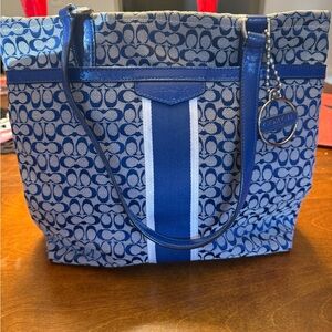 Coach Blue and White Signature Tote